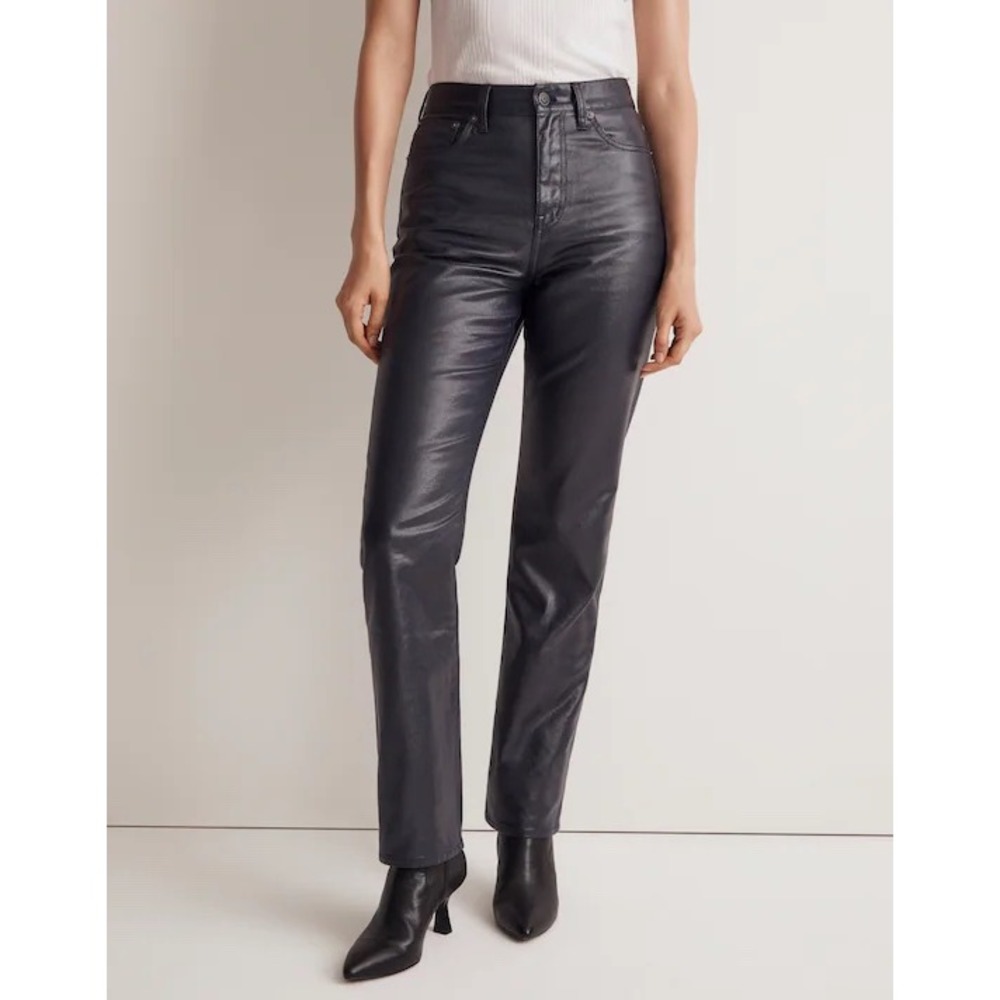 Madewell Womens Blue Foil Coated 90s Straight Jean 24 Midnight Blue Metallic